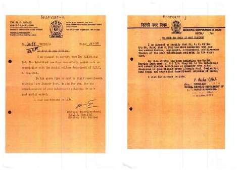 MCD Delhi & RBTB Medical Superintendent appreciation letters, 1986