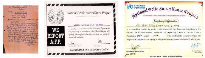 National Polio Surveillance Project: 1998 designation letter, reporting-unit certificate & WHO Certificate of Appreciation