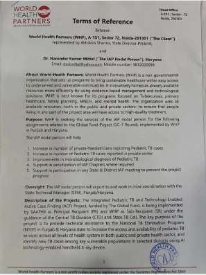 Terms of Reference, World Health Partners